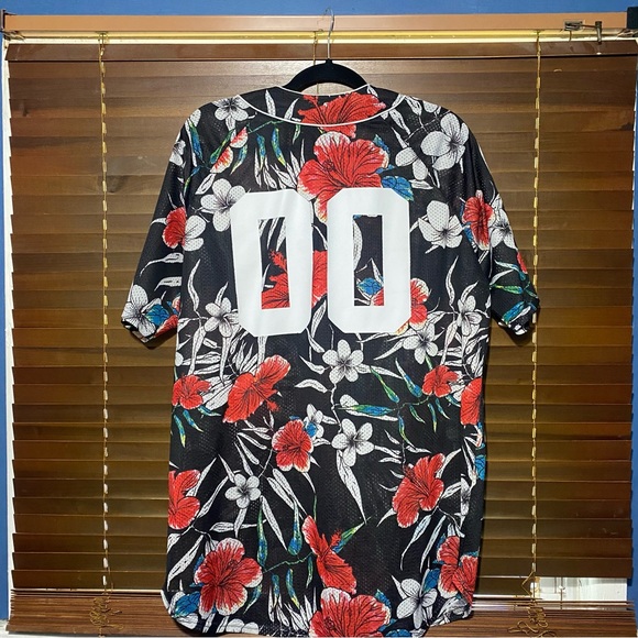 MENS XL FESTIVAL MESH FLORAL PRINT SHORT SLEEVE SHIRT - Picture 2 of 2